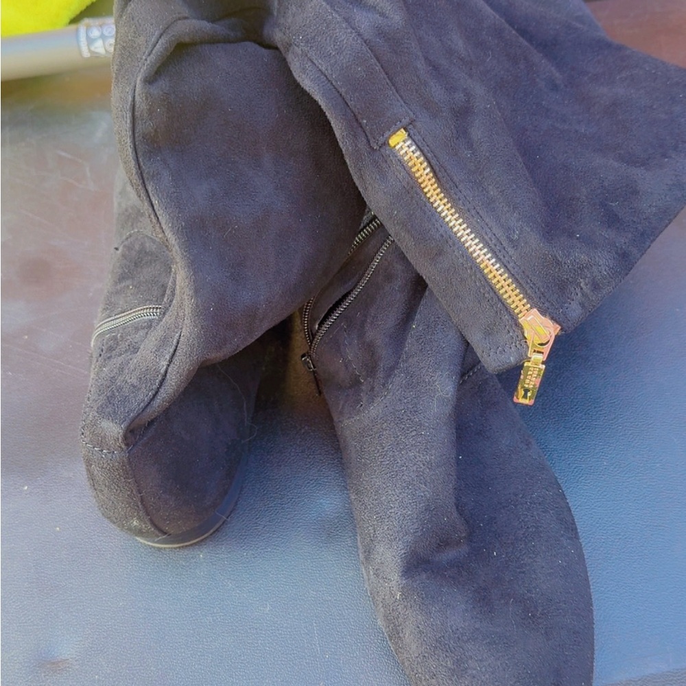 Ivanka Trump Black Suede Boots with Gold Accents